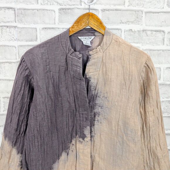 CITRON Santa Monica Women's Linen Silk dip Dye tunic Blouse Gray Beige sz Medium - Picture 6 of 8